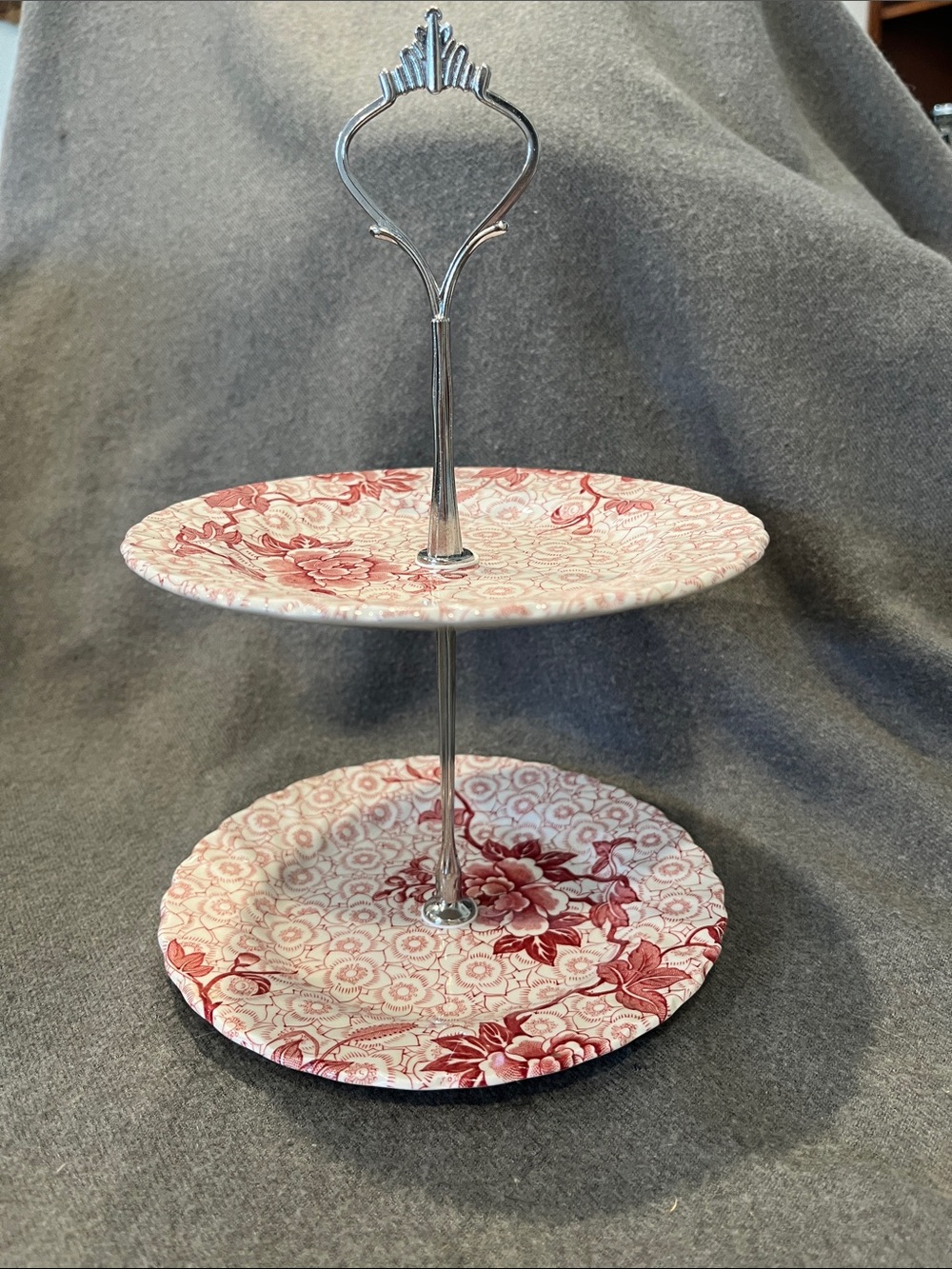 Handcrafted Johnson Bros Red Lotus Ironstone 2-tiered Trinket Holder
